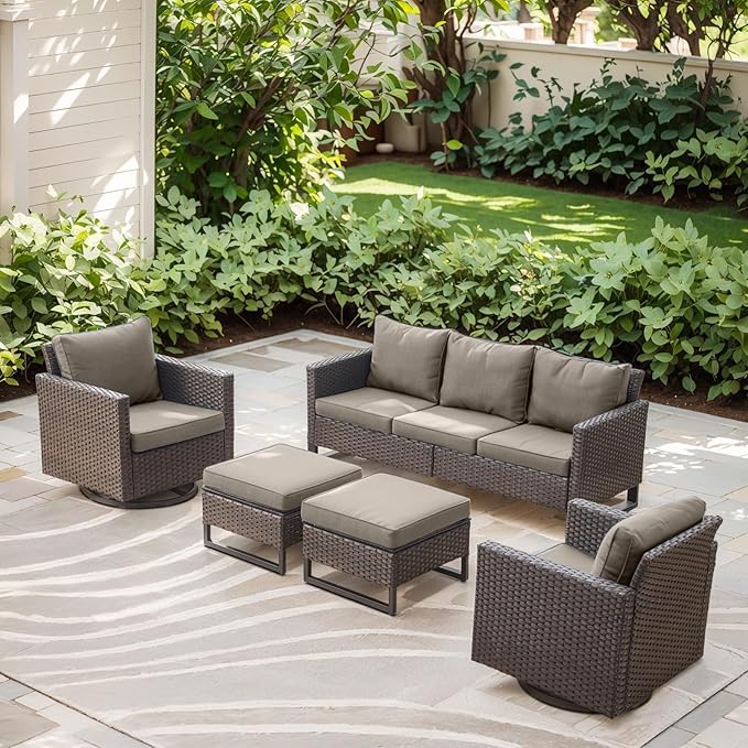 Rilyson Wicker Outdoor Patio Furniture Set - 5 Piece Patio Conversation Set with 2 Swivel Rocker Chairs - Photo 1