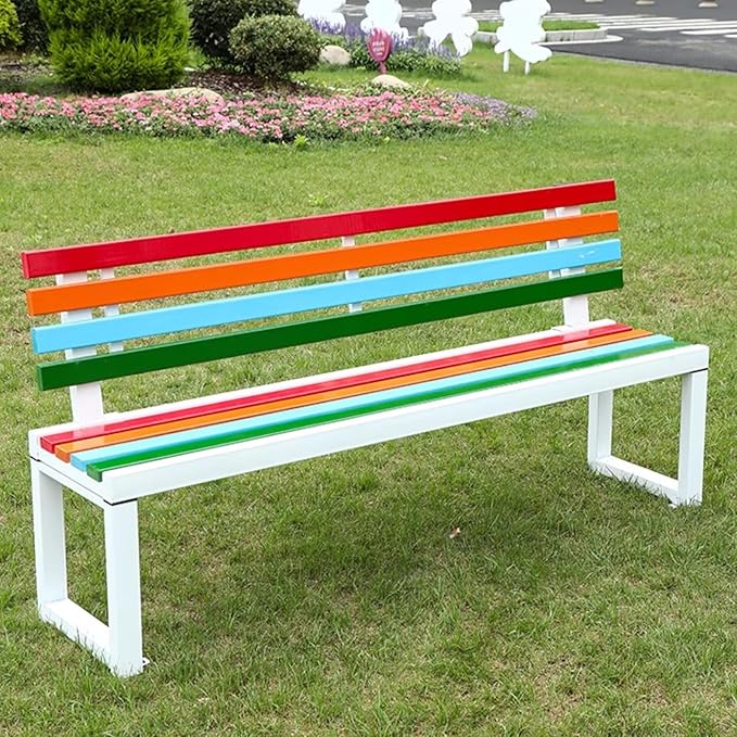 Aluminum Alloy Outdoor Metal Garden Bench with Backrest All-Weather Back Double Bench Strong Load-Bearing Capacity for Porch, Park and Lounge(White with backrest,120*40*45cm/47.2*15.7*17.7in)