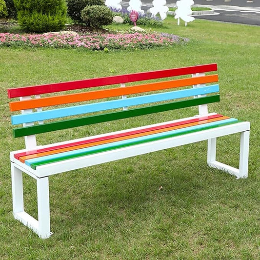 Aluminum Alloy Outdoor Metal Garden Bench with Backrest All-Weather Back Double Bench Strong Load-Bearing Capacity for Porch, Park and Lounge(White with backrest,150*40*45cm/59.1*15.7*17.7in)