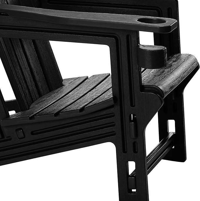 Costaelm Cayman Hardware-Free Assembly Outdoor Patio HDPE Poly Plastic Adirondack Chair with Cup Holder (Set of 2), Black