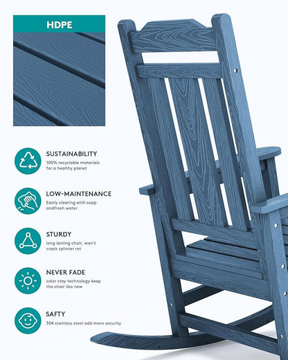 SERWALL HDPE Outdoor Rocking Chair for Adults, Outdoor Rocking Chairs Set of 6, Patio Rocking Chair Sets, Blue