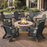 Adirondack Chairs Set of 6, Fire Pit Chairs, Wood Texture Patio Chairs with 2 Cup Holder, Outdoor Lawn Chair, Grey - Photo 1