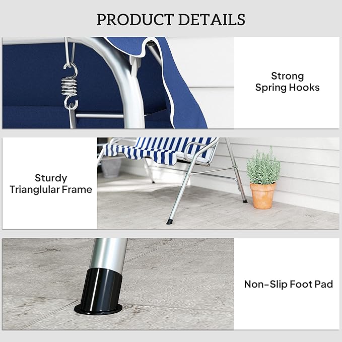 Outsunny 3-Person Porch Swing with Canopy, Patio Swing Chair, Outdoor Canopy Swing Bench with Adjustable Shade - Photo 6