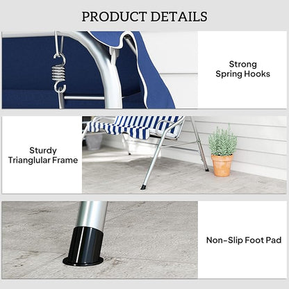 Outsunny 3-Person Porch Swing with Canopy, Patio Swing Chair, Outdoor Canopy Swing Bench with Adjustable Shade, Cushion and Steel Frame, Dark Blue & White Striped
