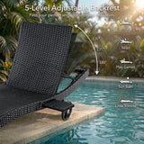 Wicker Outdoor Lounge Chairs with Rolling Wheels, Pool Lounge Chairs Set of 2 - Photo 6