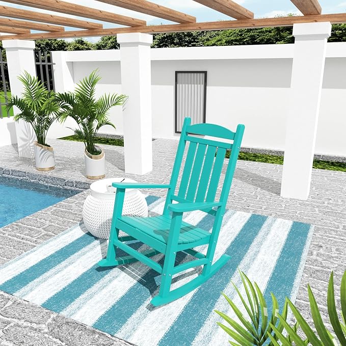 WO Home Furniture Patio Rocking Chair Farmhouse Outdoor HDPE UV Weather Resistant (Turquoise)