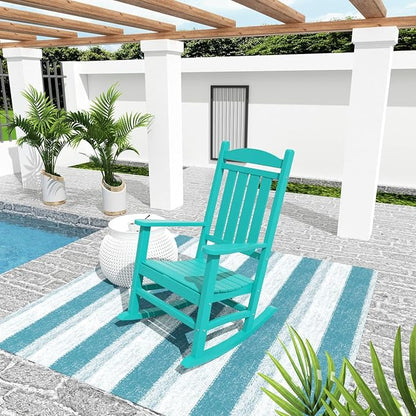 WO Home Furniture Patio Rocking Chair Farmhouse Outdoor HDPE UV Weather Resistant (Turquoise)