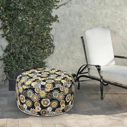 LVTXIII Indoor/Outdoor Extra Large Inflatable Ottoman Pouf D31 x H14 Inch, Round Footstool with Handle, Weather-Resistant Portable Furniture for Patio, Camping, Beach, Black Yellow Crosby