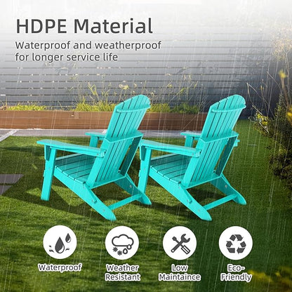 Aoodor Folding Adirondack Chair HDPE Outdoor All-Weather Chair for Patio, Garden, Backyard, Lawn, Fire Pit, Set of 2, Aruba