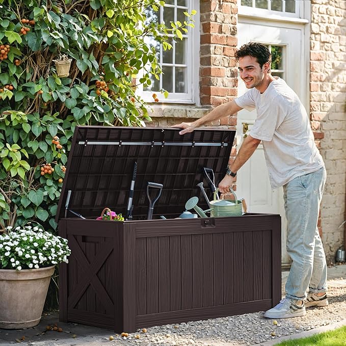 Greesum 120 Gallon Deck Box, Resin Outdoor Storage Container for Patio Furniture, Garden Tools, Pool Accessories - Photo 2