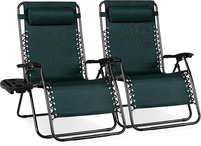 Best Choice Products Set of 2 Extra Wide Adjustable Steel Mesh Zero Gravity Lounge Chair Recliners w/Pillows and Cup - Photo 1