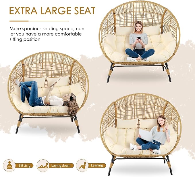 NICESOUL® Double Egg Chair Indoor Outdoor Stationary Oversized 6.5" Thick Padded Cushions - Photo 8