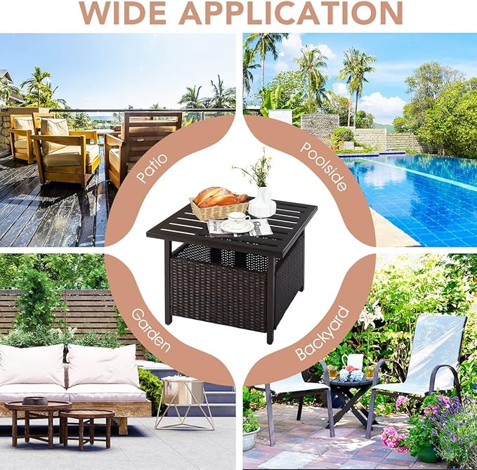 Nightcore Rattan Umbrella Side Table, Bistro Wicker Table with Storage Slot - Photo 8
