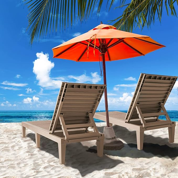 HOOYEAH Outdoor Chaise Lounge 4PCS, Adjustable Pool Lounge Chair with 5 Positions Backrest, Waterproof Sun Loungers, Durable Chair for Pool Beach Patio Garden Deck Sunbathing,Grey