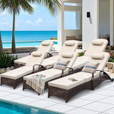 NOBLEMOOD Chaise Lounge Outdoor Wicker Lounge Chair with Wheels - Photo 1