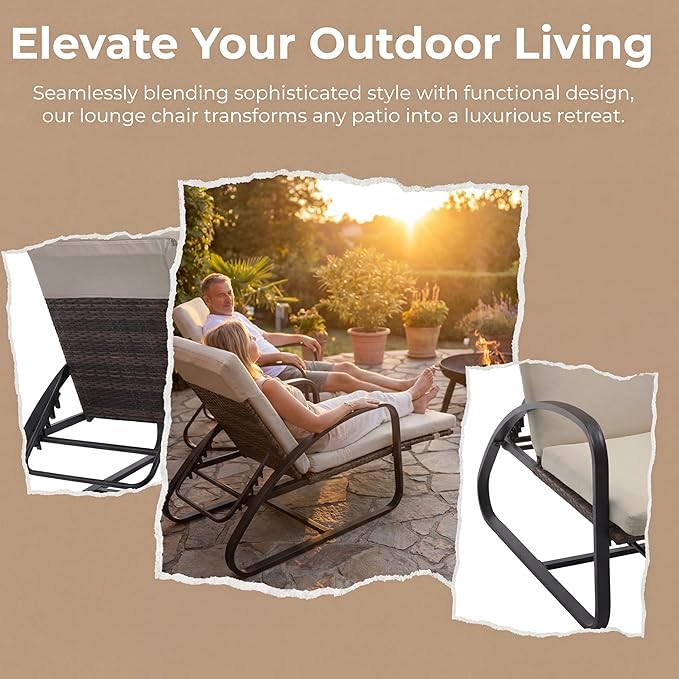 Outdoor Chaise Lounge Chairs Set with Table, 5-Position Adjustable Patio Recliner, Conversation Furniture for Deck, Lawn, Garden, Khaki