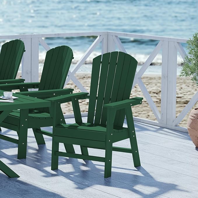 WestinTrends Dylan Outdoor Patio Shell-Back Adirondack Dining Chair Weather Resistant Dark Green
