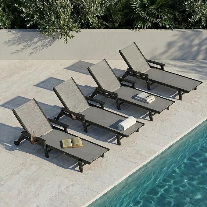 Patio Chaise Lounge Chair with Wheels & Cup Holder - Photo 5
