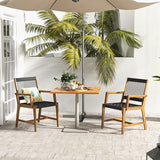 Tangkula Outdoor Acacia Wood Dining Chairs Set of 2, All-Weather Rope Woven Patio Chairs with Armrests - Photo 2