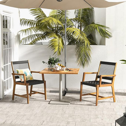 Tangkula Outdoor Acacia Wood Dining Chairs Set of 2, All-Weather Rope Woven Patio Chairs with Armrests, Outdoor Armchairs for Patio, Lawn, Garden, Backyard (1)