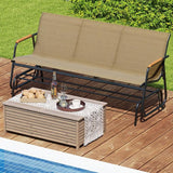 Giantex Patio Glider, 3-Person Swing Gliding Loveseat with Curved Teak Armrests, Fabric Seat, Metal Frame, Load 990lbs - Photo 9