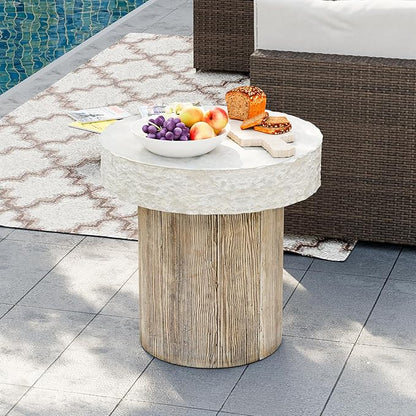 HOMPUS Outdoor Dining Table, Concrete Coffee Table Round, 20 inches with MgO Tabletop, Antique Beige for Patio, Garden, Backyard