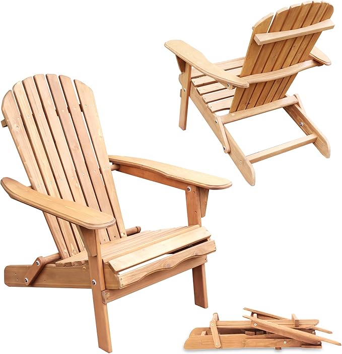 northbeam Wooden Folding Adirondack Chair Pre-Assembled Weather-Resistant Outdoor Chair for Patio, Lawn & Backyard, Wide Armrests, Back Rest & Seat Panel Assembled, Natural Cedar (Pre-Assembled)