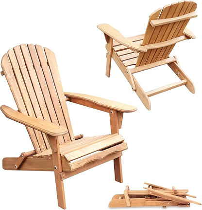 northbeam Wooden Folding Adirondack Chair Pre-Assembled Weather-Resistant Outdoor Chair for Patio, Lawn & Backyard, Wide Armrests, Back Rest & Seat Panel Assembled, Natural Cedar (Pre-Assembled)