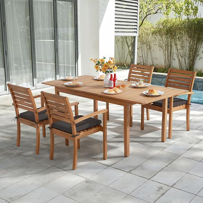 OC Orange-Casual Stackable Patio Dining Chairs Set of 2, Outdoor Acacia Wooden Chairs w/Armrest & Removeable Fabric Cushion, for Porch, Backyard, Garden, Indoor, Dark Grey