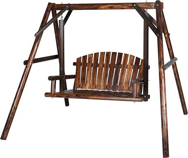 MUPATER Wooden Patio Porch Swing Glider Outdoor with A-Frame Stand - Photo 1