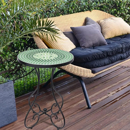 VCUTEKA Outdoor Side Table Mosaic Patio Table Accent Tables Mosaic Tile Top Metal Frame Small End Tables Porch Beach Patio Garden Balcony Green