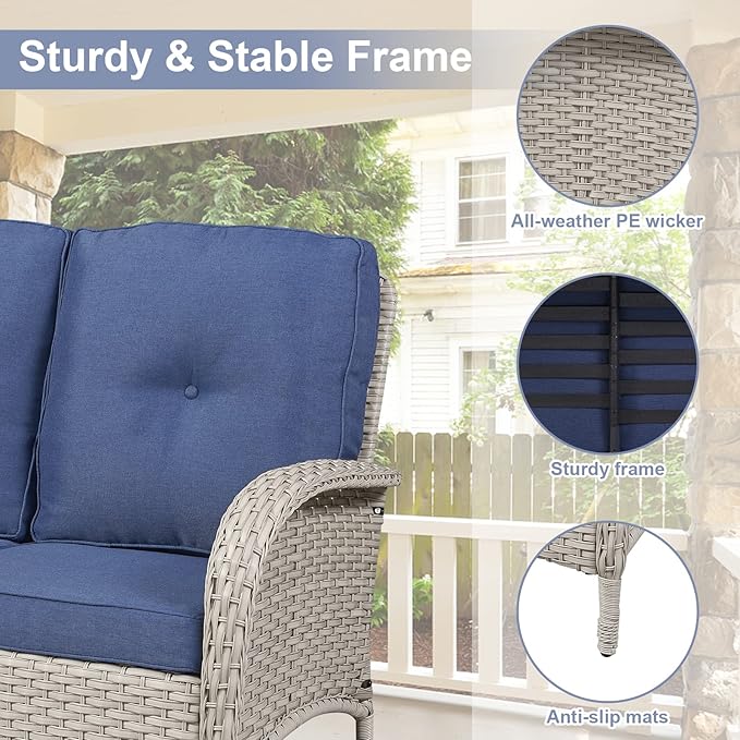 Belord Outdoor Wicker Loveseat with Coffee Table - Photo 4