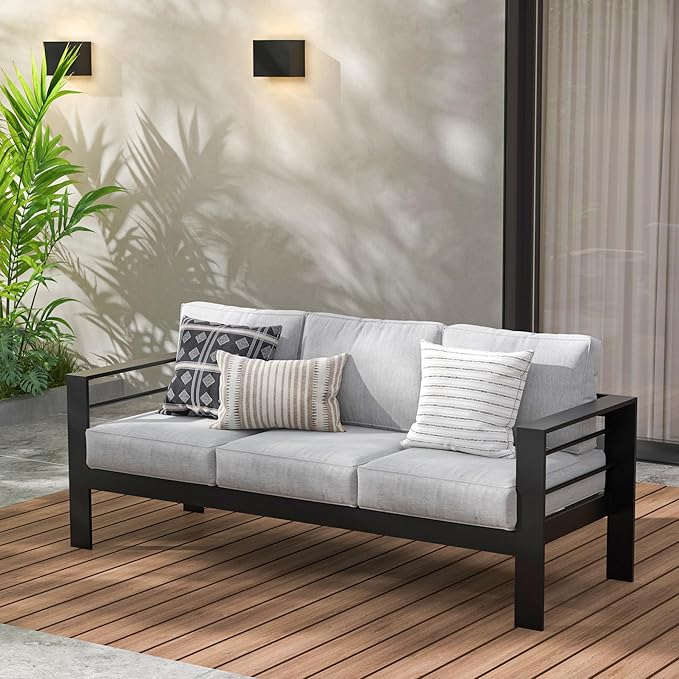 Wisteria Lane Patio Furniture Aluminum Sofa, All-Weather Outdoor 3 Seats Couch - Photo 1