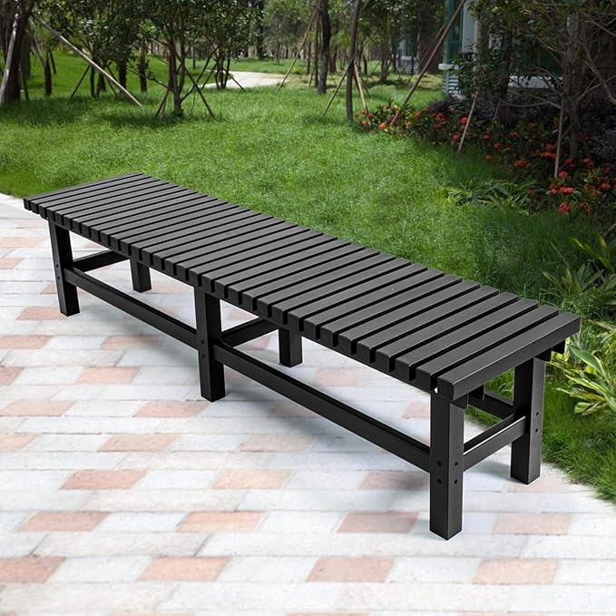 TECSPACE 70 Inches Aluminum Outdoor Weatherproof Bench Backless, 550 LBS Bearing Capacity Garden Porch Bench, Vertical Panel Design, Black
