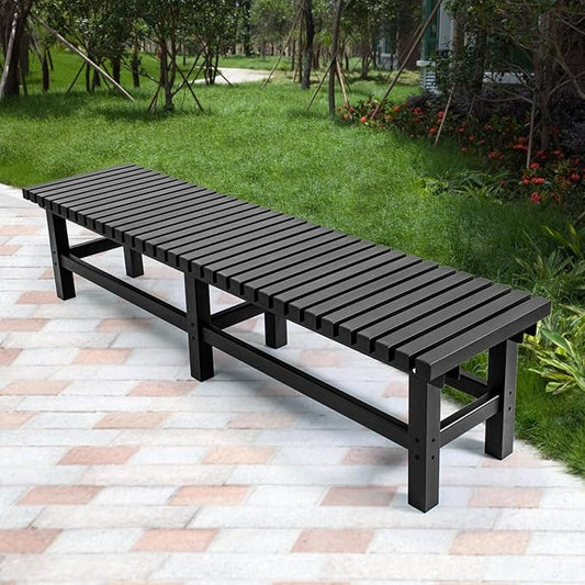TECSPACE 70 Inches Aluminum Outdoor Weatherproof Bench Backless, 550 LBS Bearing Capacity Garden Porch Bench, Vertical Panel Design, Black