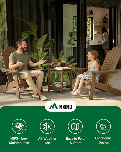 MXIMU Folding Adirondack Chair for Outdoor: Easy to Assemble and Comfortable Adirondack Chairs Set of 8 - All Weather Composite Plastic Chair for Outside Fire Pit Patio Lawn Garden Backyard Use(Teak)