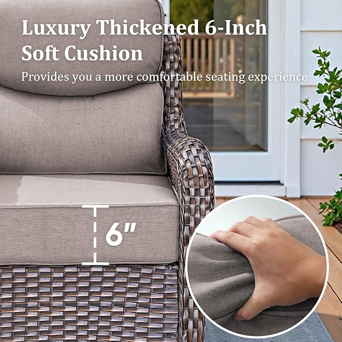 Luxury High Back Patio Furniture Set with 6-Inch Thick Cushions, 4-Pieces Outdoor Furniture with Swivel Chairs - Photo 6