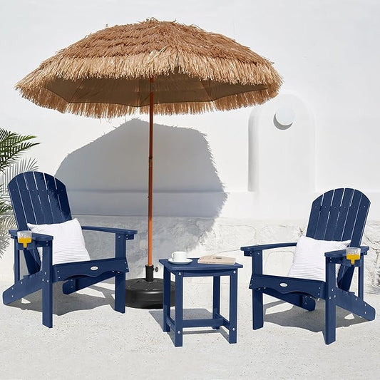 Y&M Adirondack Chair Set of 4, Navy Blue Fire Pit Chairs, Outdoor Patio Chairs with Cup Holder, Weather Resistant HDPE Wooden Textured Patio Chairs, Perfect for Garden, Lawn, Deck, or Poolside