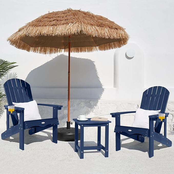Y&M Adirondack Chair, Navy Blue Fire Pit Chairs, Outdoor Patio Chairs with Cup Holder, Weather Resistant HDPE Wooden Textured Patio Chairs, Perfect for Garden, Lawn, Deck, or Poolside