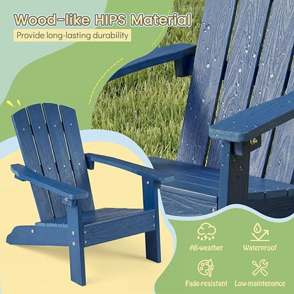 Giantex Kids Adirondack Chair, All-Weather HIPS Children's Outdoor Chair w/Ergonomic Design, Toddler Lawn Chairs for Age 3-8, Kids Beach Chair for Garden Patio Backyard (2,Navy Blue)