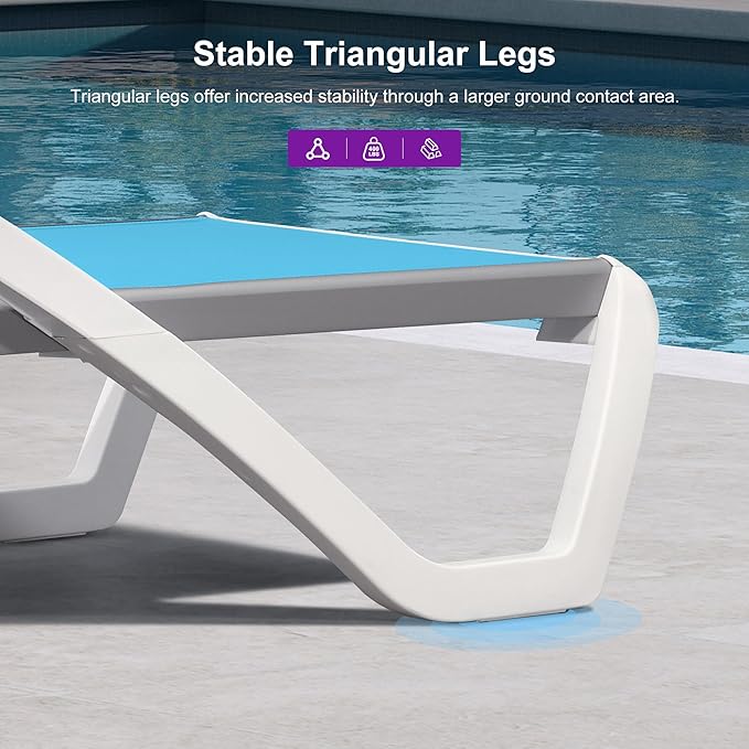 PURPLE LEAF Patio Chaise Lounge Chair with Armrests Outside Aluminum Plastic Stackable Tanning Chairs for Pool Sunbathing Beach Deck Outdoor Lounger, Turquoise Blue