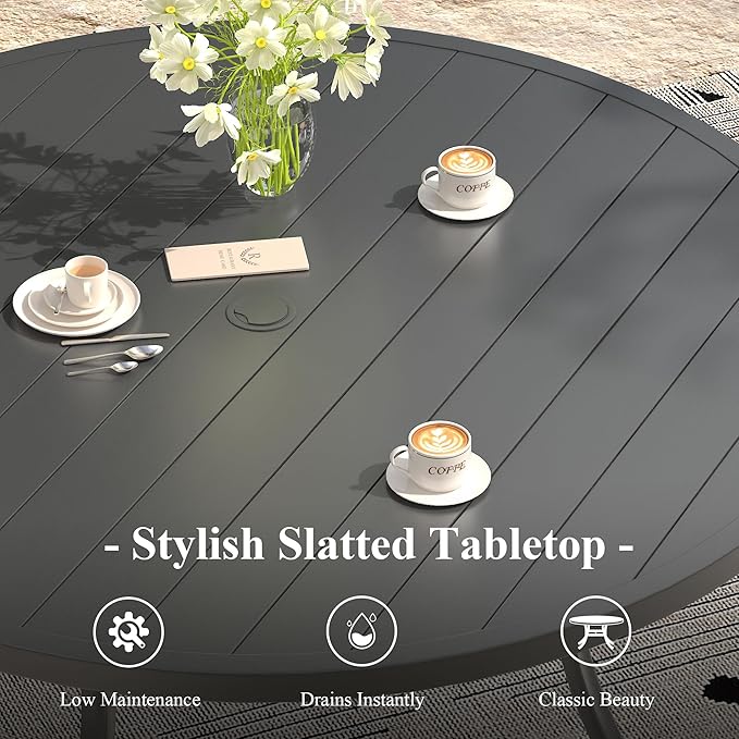 Outdoor Dining Table for 8, 63" Round Outdoor Table with Adjustable Umbrella Hole - Photo 4