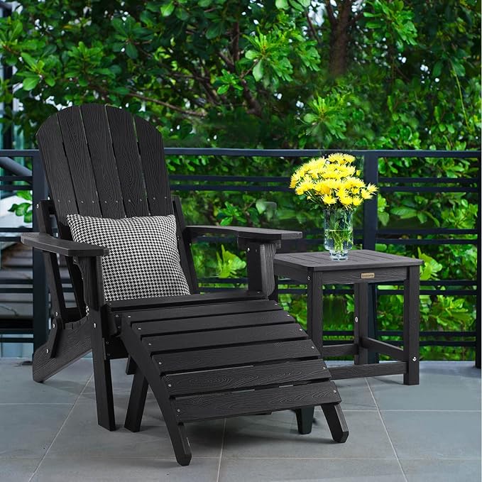 Adirondack Ottoman, Plastic Folding Adirondack Footstool, All Weather Ottoman for Adirondack Chairs, Widely Used for Outdoor, Porch, Patio, Garden, Poolside, Fire Pits - Black