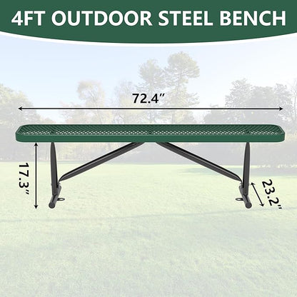 6 Feet Outdoor Benches, Green Heavy Duty Metal Park Bench for Outside, Weatherproof Dock Bench, 72" L Commercial Benches Backless Bench for Shopping Mall, Store, Lawn, Park, Patio, Deck, Garden
