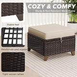 2 Pieces Patio All-Weather Wicker Ottomans with Cushions, PE Rattan Outdoor Conversation Furniture Set for Backyard - Photo 3