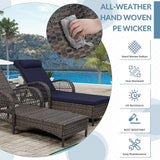 Outdoor Chaise Lounge Chair Set of 2, PE Wicker Recliner Patio Reclining Sunbathing Chair with Cushion - Photo 8