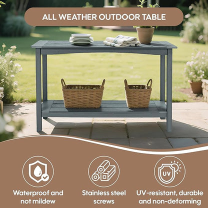 Weatherproof HIPS Outdoor Console Table, 48'' 2-Shelf Side Table Indoor/Outdoor Use, Multifunctional Buffet Table Bar Storage Organizer for Entryway, Patio, Outside Plant Stand Table, Grey