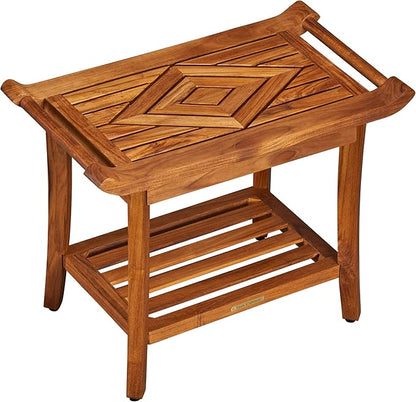 Luxury Teak Shower Bench Stool Seat Chair with Leveling Feet, Waterproof, Teak Oil Finish, Large, 25x19x14, for Bathroom, Spa, Sauna, Pool Deck, Patio, Garden, RV, from Our Diamond Collection