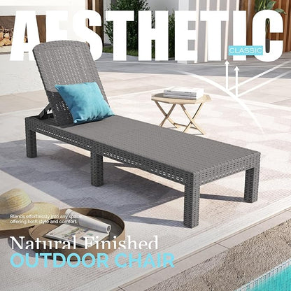 DIMAR GARDEN Outdoor Chaise Lounge,Resin Pool Lounge Chair Waterproof Recliner,Gray