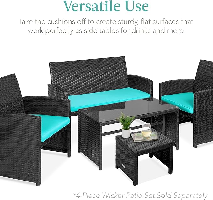 Best Choice Products Set of 2 Wicker Ottomans, Multipurpose Outdoor Furniture for Patio, Backyard, Additional Seating - Photo 5